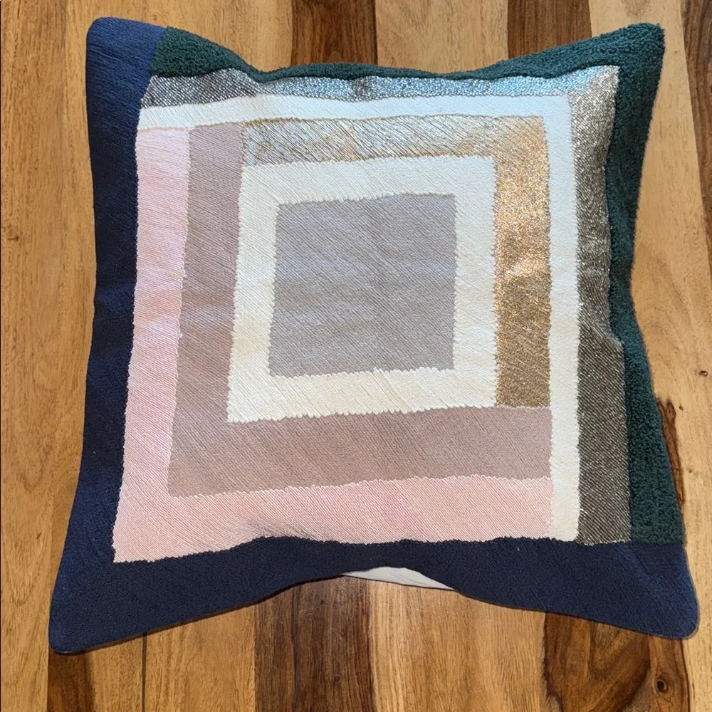 NWT West Elm Embellished Deco Colorblock Pillow, Crate And Barrel Feather Insert